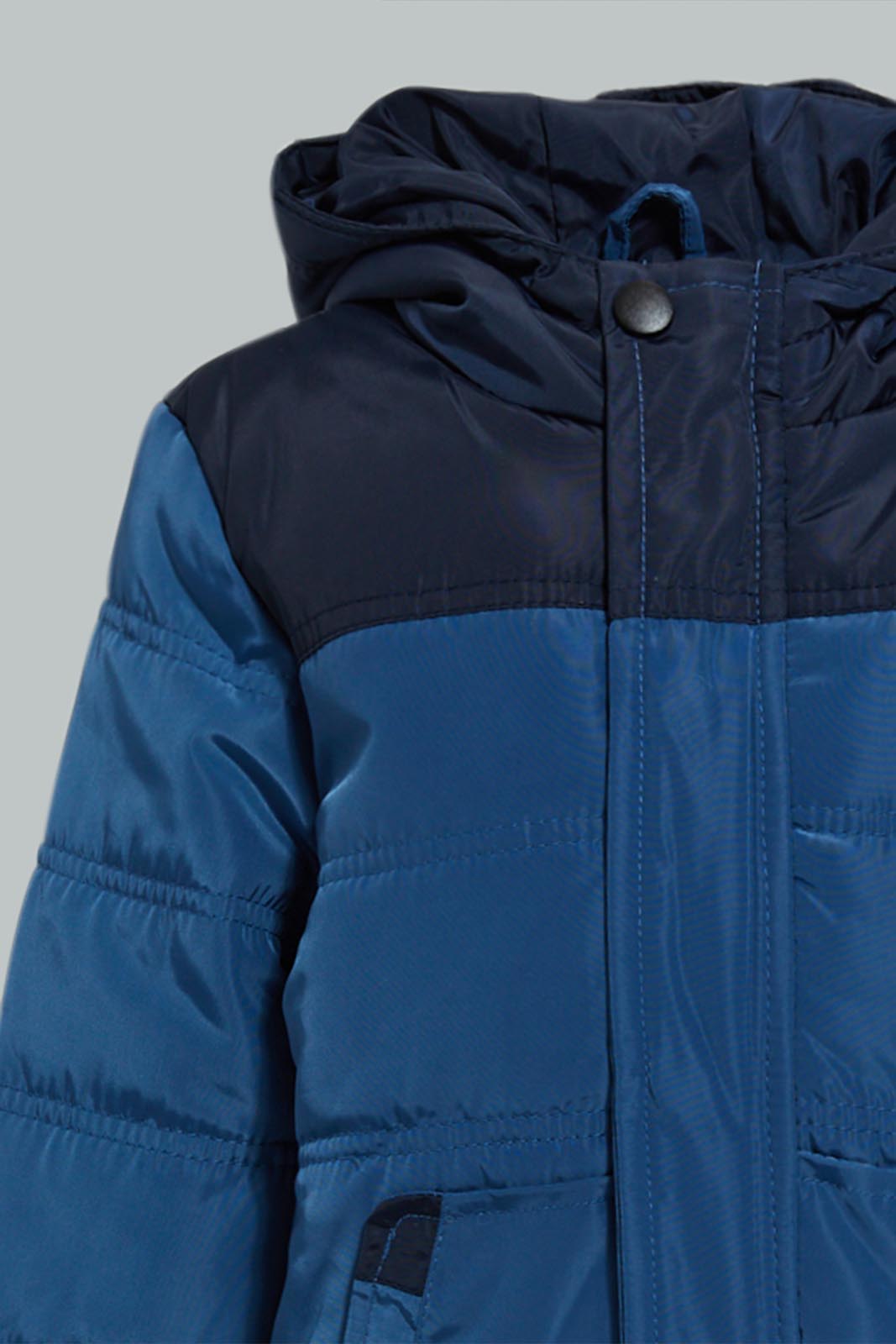 Redtag-Blue-Padded-Jacket-With-Hoody-Jackets-Infant-Boys-3 to 24 Months