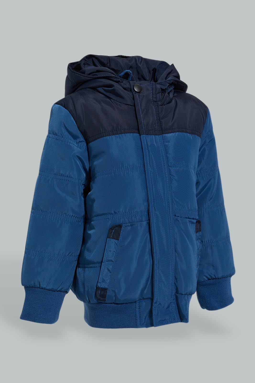 Redtag-Blue-Padded-Jacket-With-Hoody-Jackets-Infant-Boys-3 to 24 Months