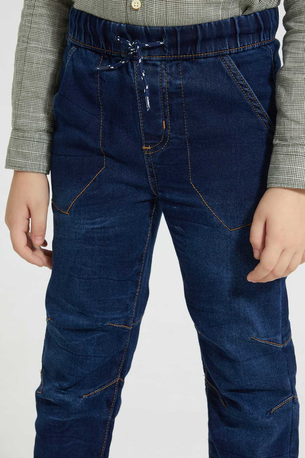 Redtag-Dark-Wash-Marble-Effect-Pull-On-Jean-Jeans-Pull-On-Boys-2 to 8 Years