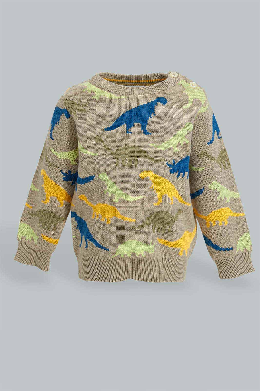 Redtag-Grey-Dino-Printed-Pullover-Pullovers-Infant-Boys-3 to 24 Months