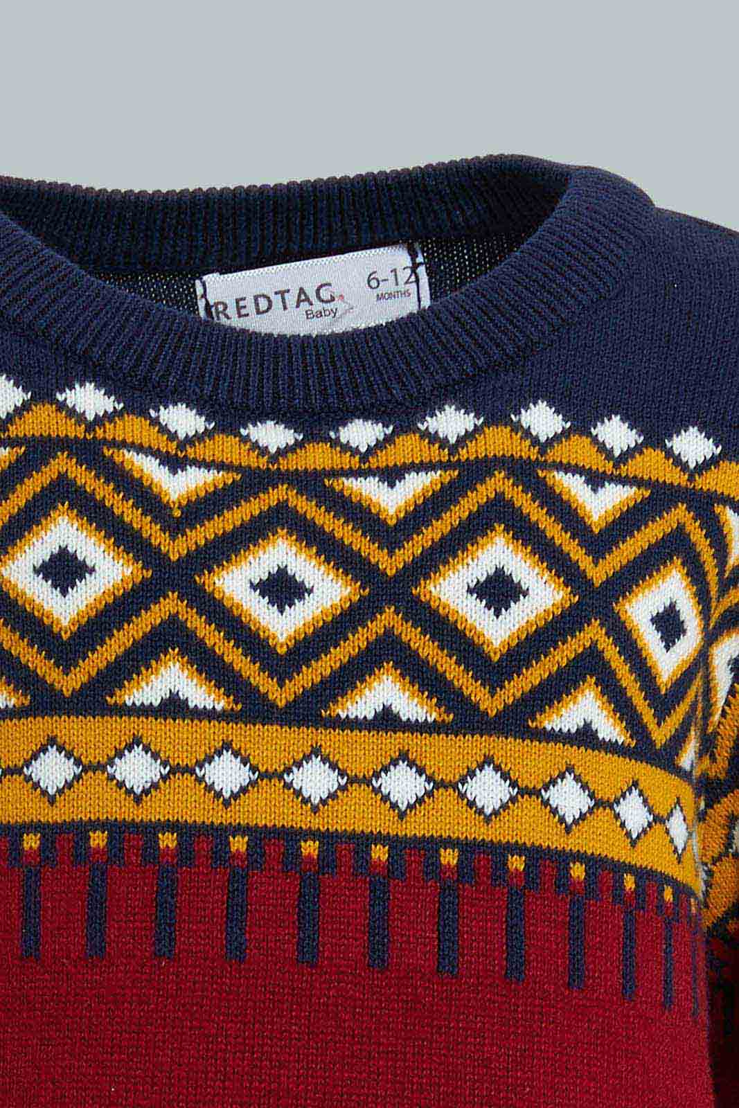 Redtag-Red-Jacquard-Design-Pullover-Pullovers-Infant-Boys-3 to 24 Months