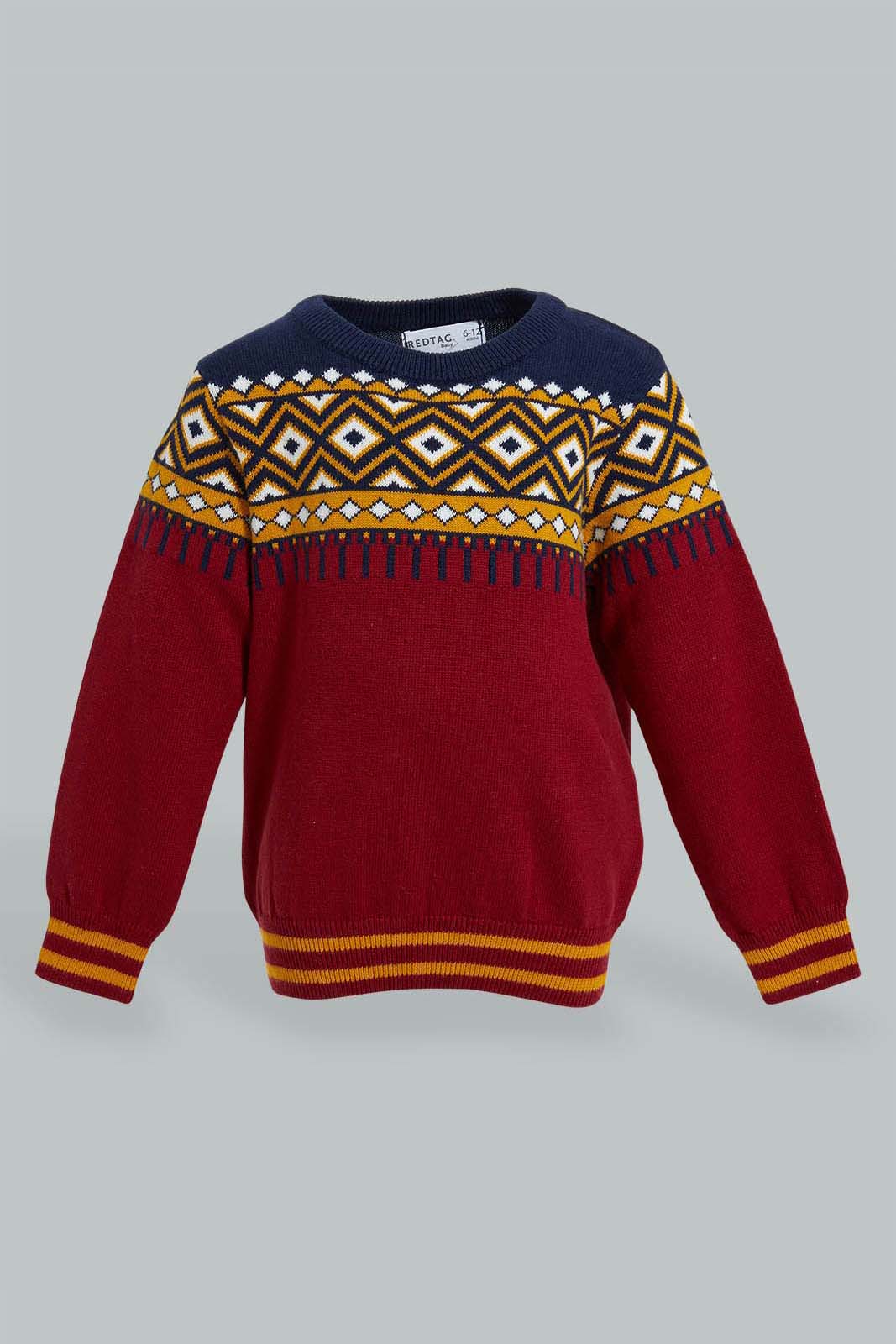 Redtag-Red-Jacquard-Design-Pullover-Pullovers-Infant-Boys-3 to 24 Months