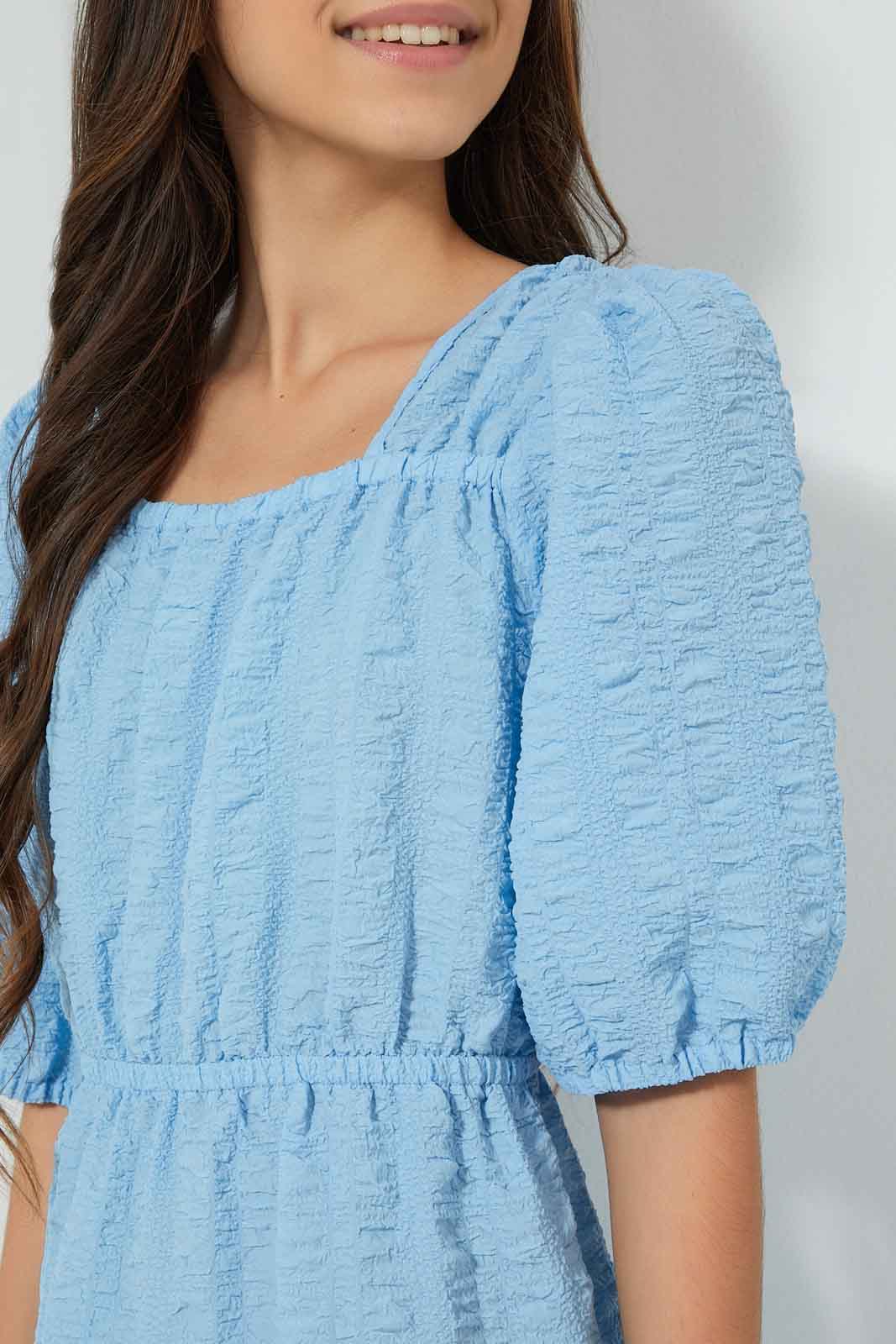 Redtag-Lt-Blue-Crinkle-Layered-Dress-Dresses-Senior-Girls-9 to 14 Years