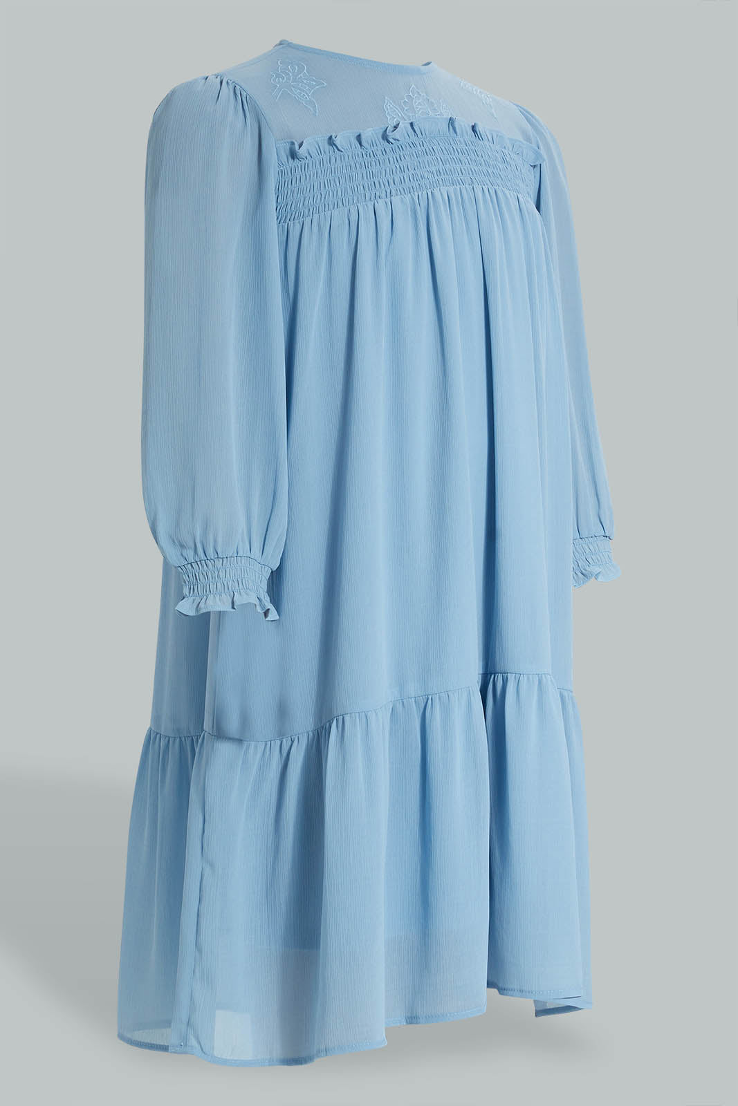 Redtag-Lt-Blue-Chiffon-L/S-Dress-Dresses-Senior-Girls-9 to 14 Years