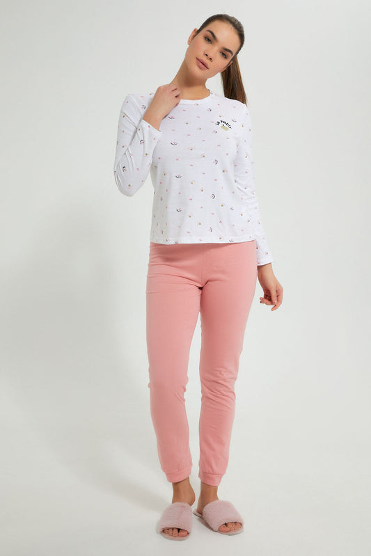 Redtag-White-Printed-Pyjama-Set-Pyjama-Sets-Women's-