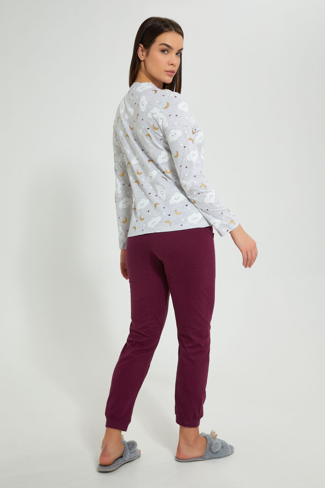 Redtag-Grey-Melange-Printed-Pyjama-Set-Pyjama-Sets-Women's-