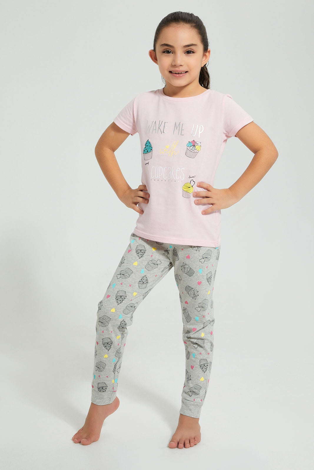 Redtag-Pink-Cupcake-Print-Nightsuit-With-Cuff-Bottom-Colour:Pink,-Filter:Girls-(2-to-8-Yrs),-Girls-Pyjama-Sets,-New-In,-New-In-GIR,-Non-Sale,-S22B,-Section:Kidswear-Girls-2 to 8 Years
