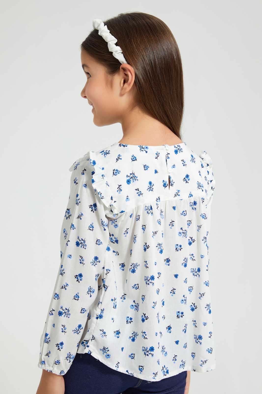Redtag-White-Aop-Long-Sleeve-Blouse-Blouses-Girls-2 to 8 Years