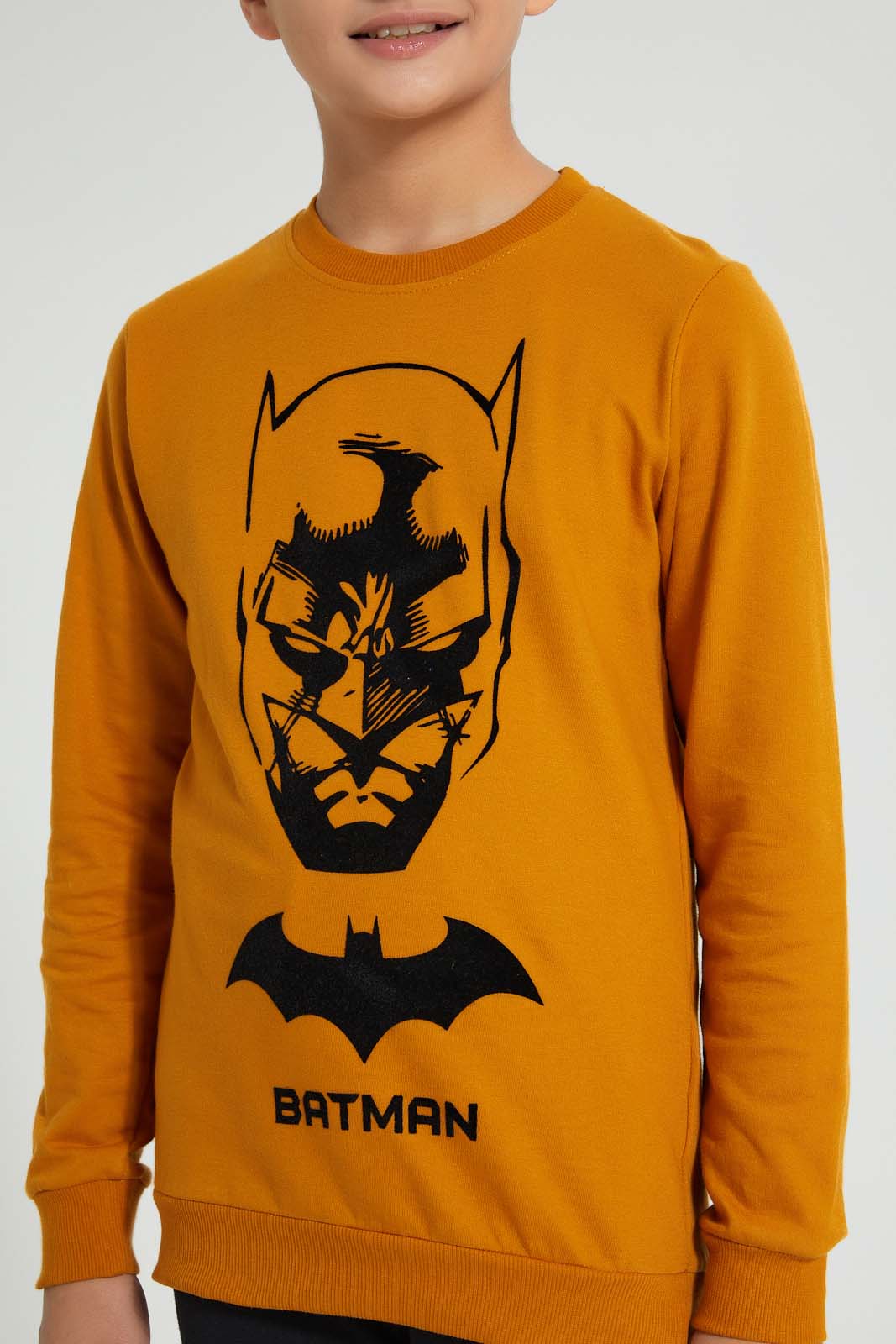 Redtag-Mustard-Batman-Sweatshirt-Sweatshirts-Senior-Boys-9 to 14 Years