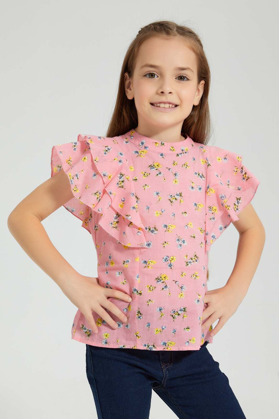 Redtag-Light-Blue-Printed-Blouse-Colour:Blue,-Filter:Girls-(2-to-8-Yrs),-Girls-Blouses,-New-In,-New-In-GIR,-Non-Sale,-S22B,-Section:Kidswear-Girls-2 to 8 Years