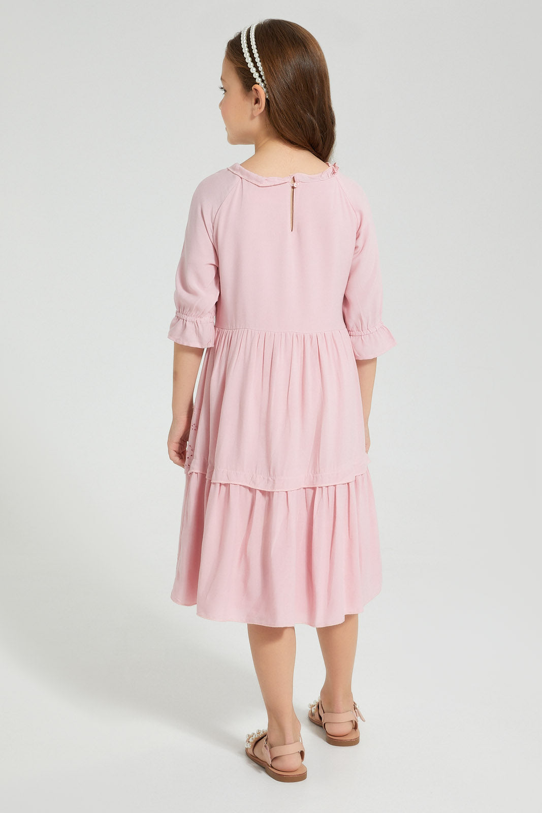 Redtag-Pink-Shifli-Tiered-Dress-Dresses-Girls-2 to 8 Years