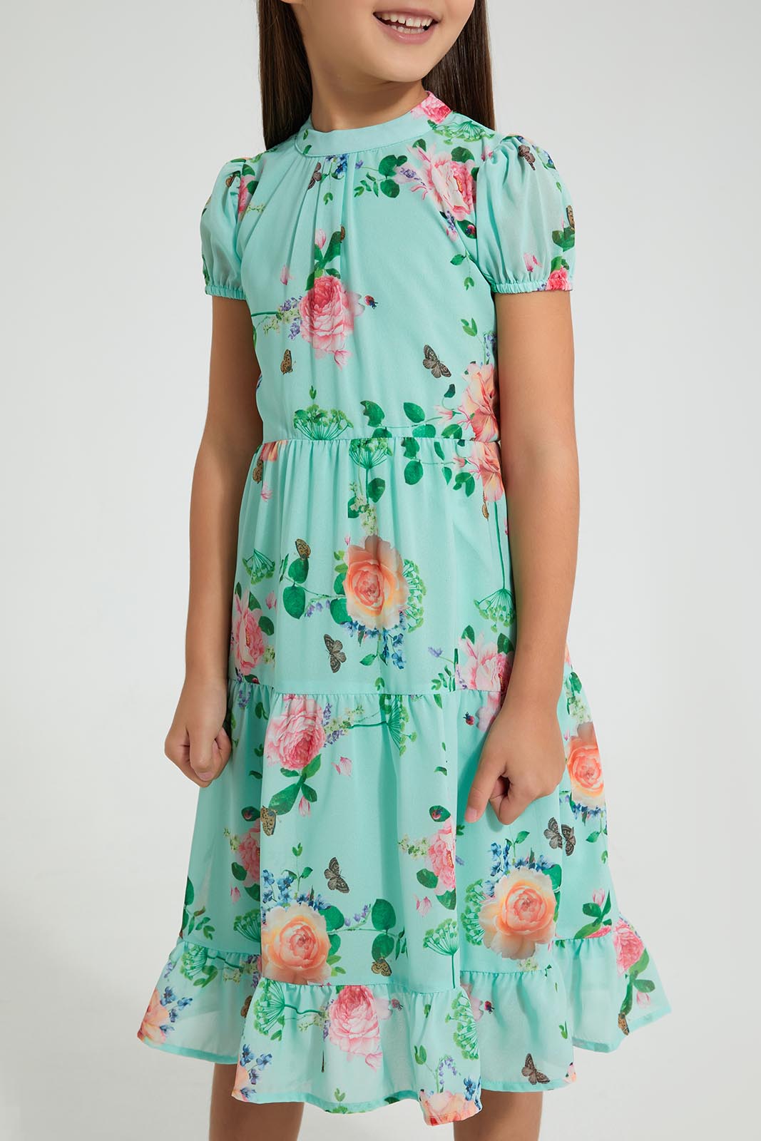 Redtag-Green-Printed-Maxi-Dress-Dresses-Girls-2 to 8 Years