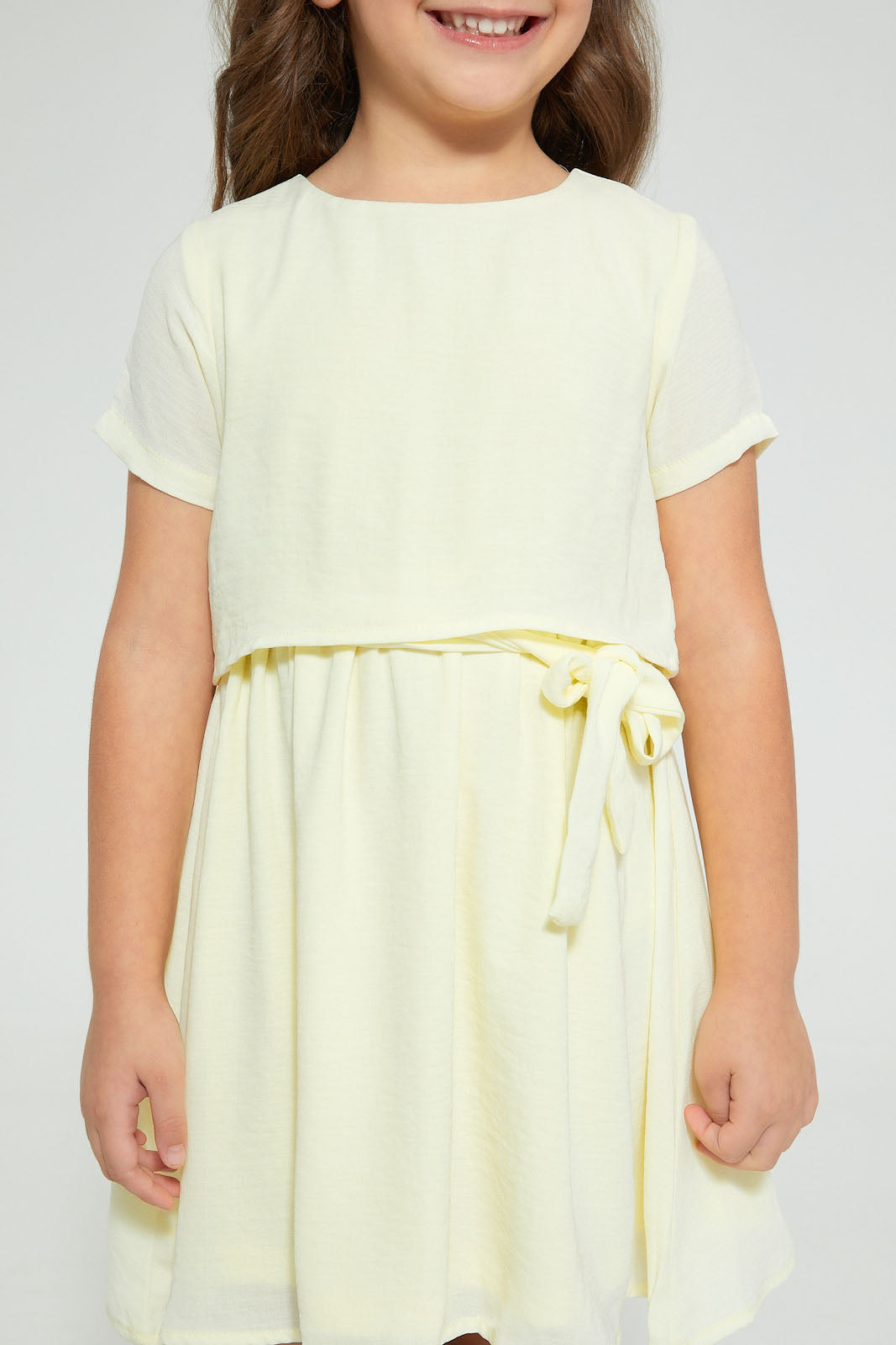 Redtag-Yellow-Knot-Dress-Dresses-Girls-2 to 8 Years