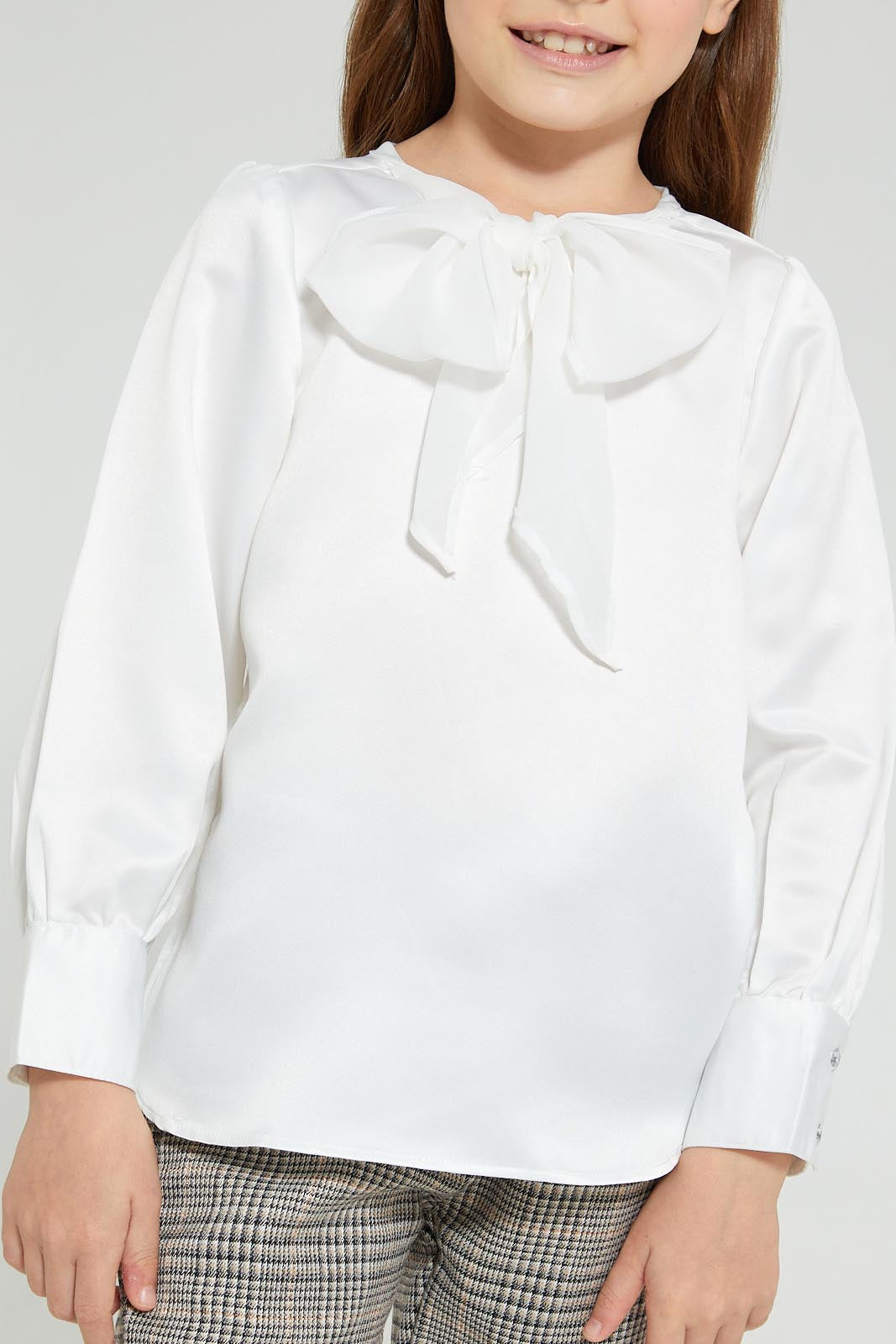 Redtag-White-Tie-Knot-Neckline-Blouse-Blouses-Girls-2 to 8 Years