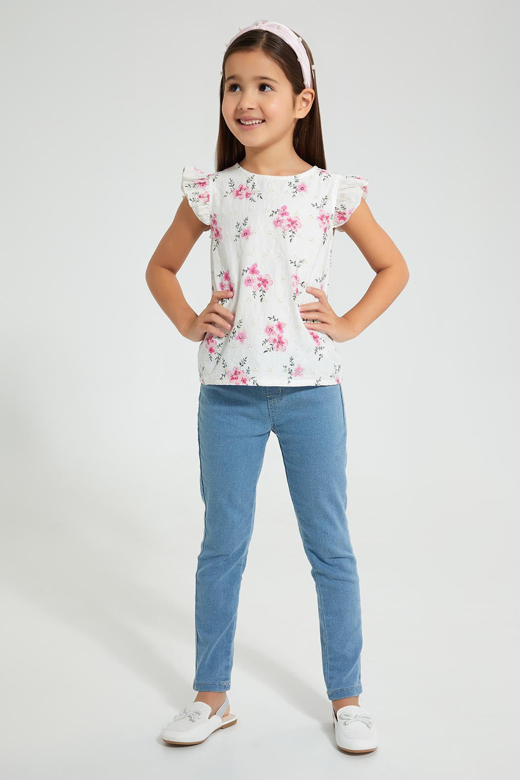 Redtag-Cream-Printed-Shifli-Blouse-Blouses-Girls-2 to 8 Years