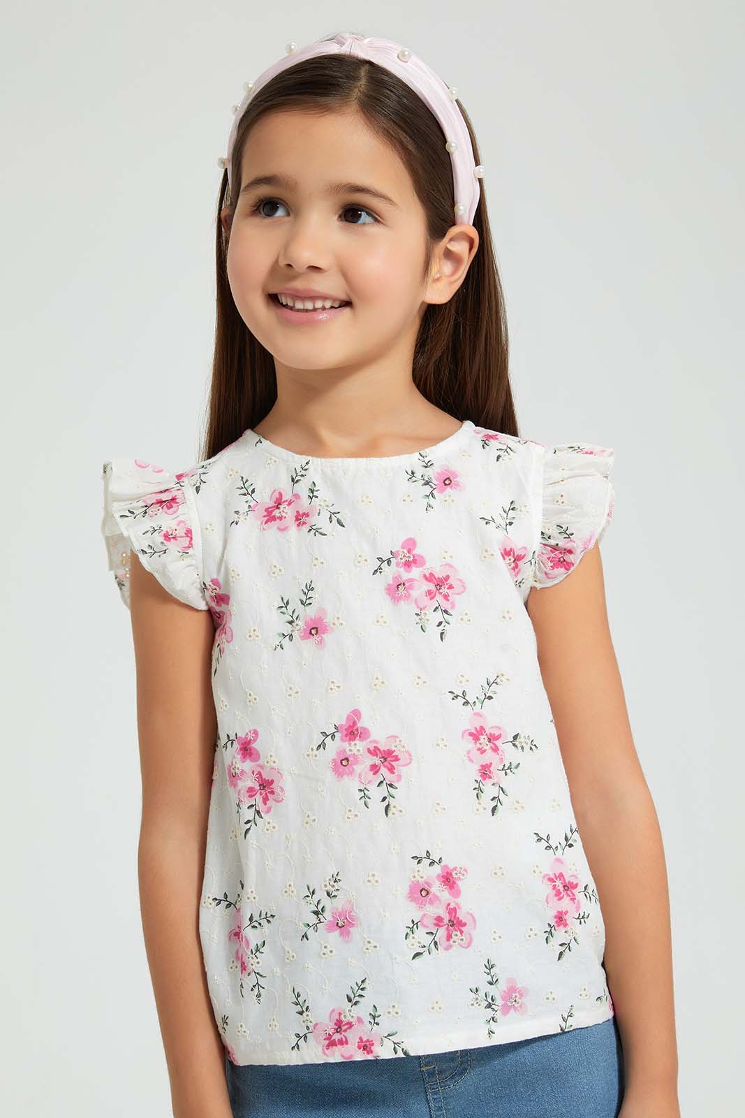 Redtag-Cream-Printed-Shifli-Blouse-Blouses-Girls-2 to 8 Years