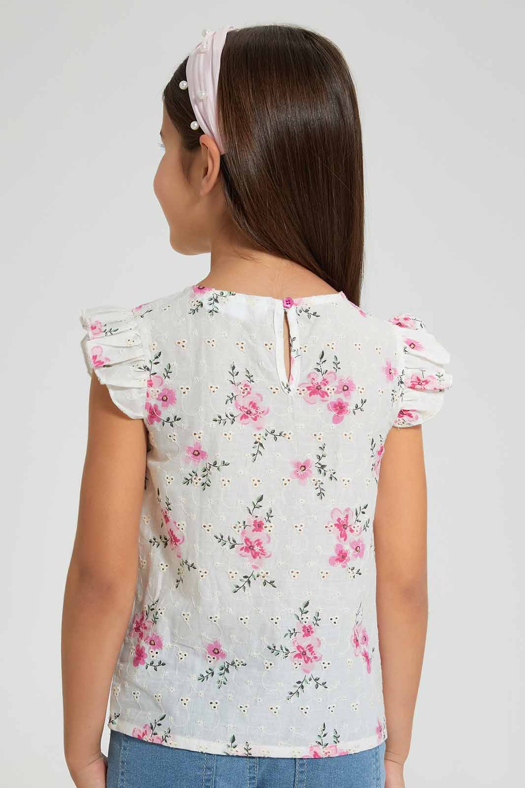 Redtag-Cream-Printed-Shifli-Blouse-Blouses-Girls-2 to 8 Years