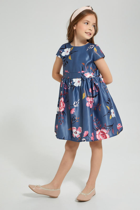 Redtag-Navy-Aop-Dress-Colour:Navy,-Filter:Girls-(2-to-8-Yrs),-Girls-Dresses,-New-In,-New-In-GIR,-Non-Sale,-S22A,-Section:Kidswear-Girls-2 to 8 Years