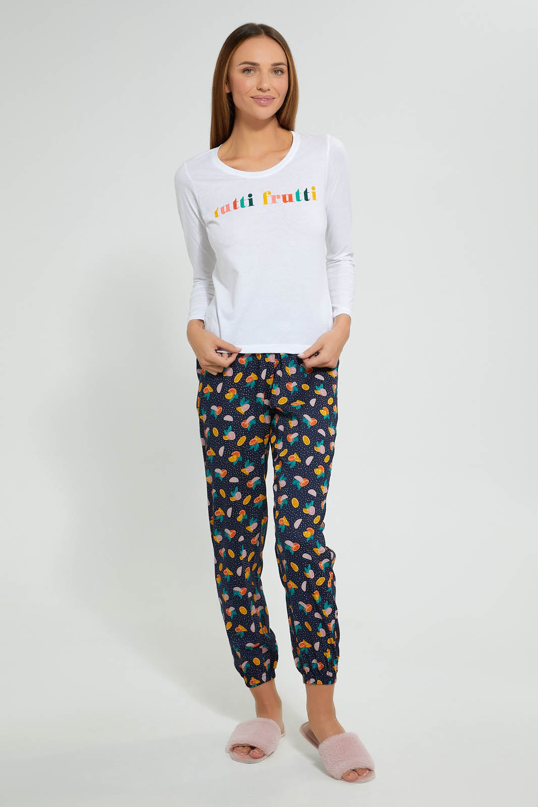 Redtag-White-Tutti-Fruity-Printed-Pyjama-Set-Pyjama-Sets-Women's-