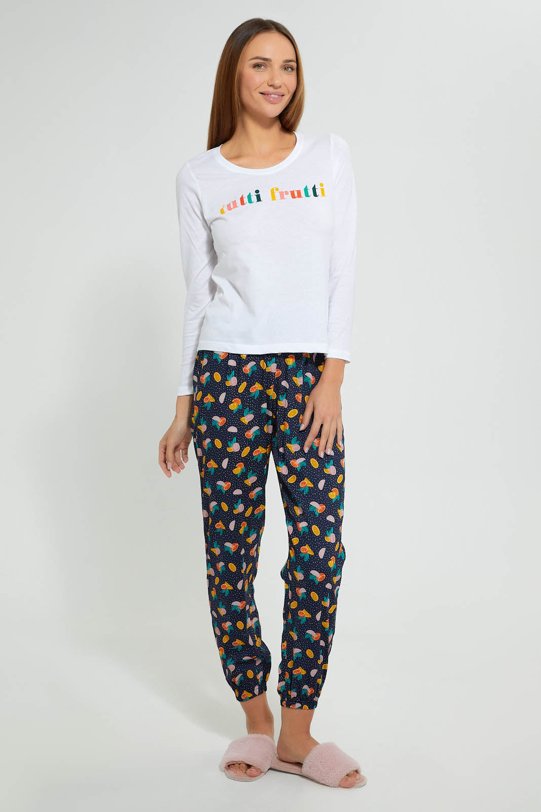 Redtag-White-Tutti-Fruity-Printed-Pyjama-Set-Pyjama-Sets-Women's-