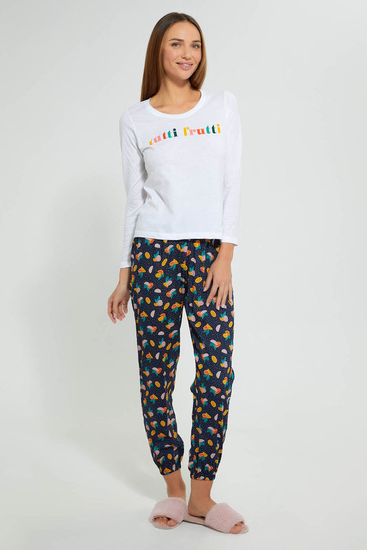 Redtag-White-Tutti-Fruity-Printed-Pyjama-Set-Pyjama-Sets-Women's-