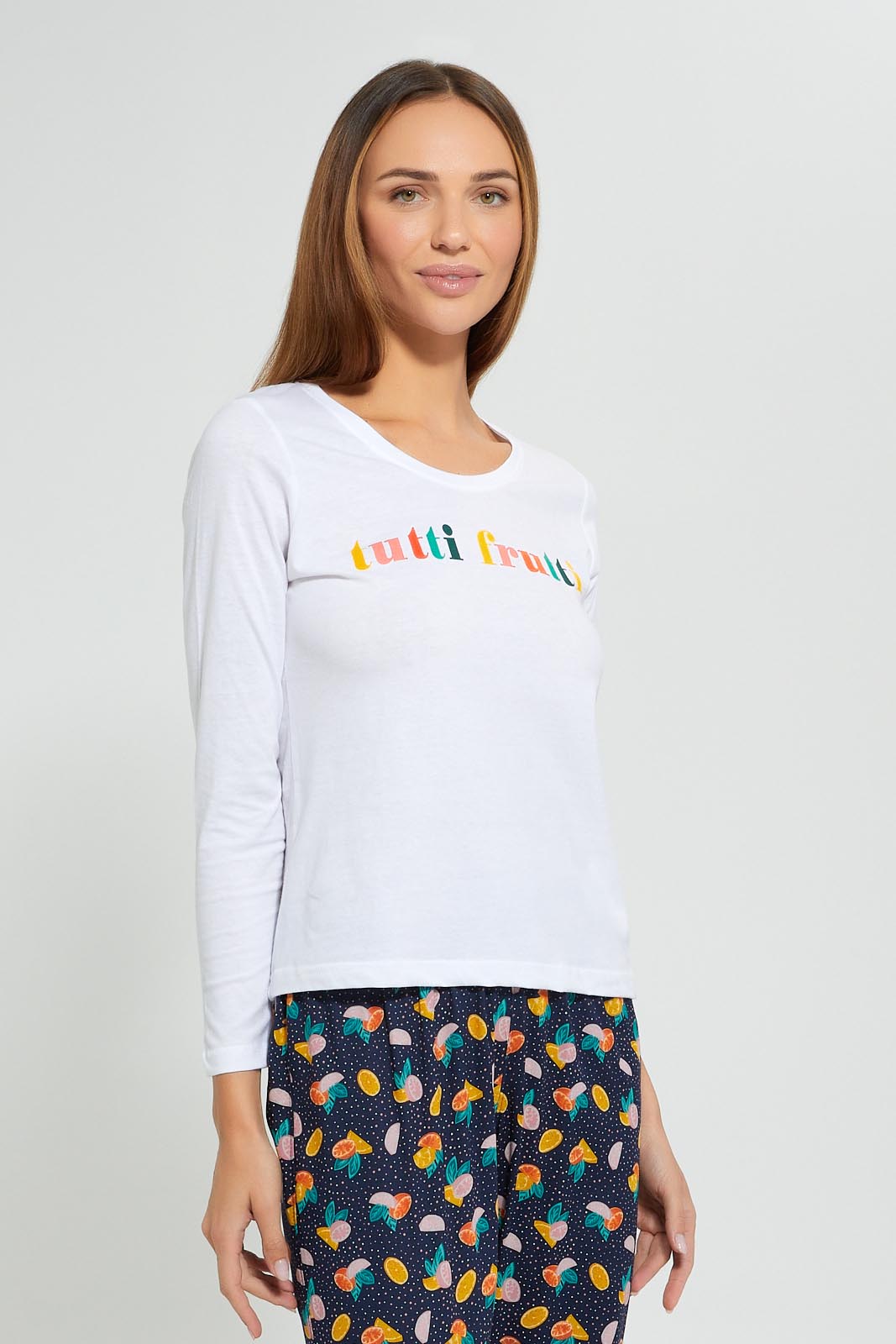 Redtag-White-Tutti-Fruity-Printed-Pyjama-Set-Pyjama-Sets-Women's-