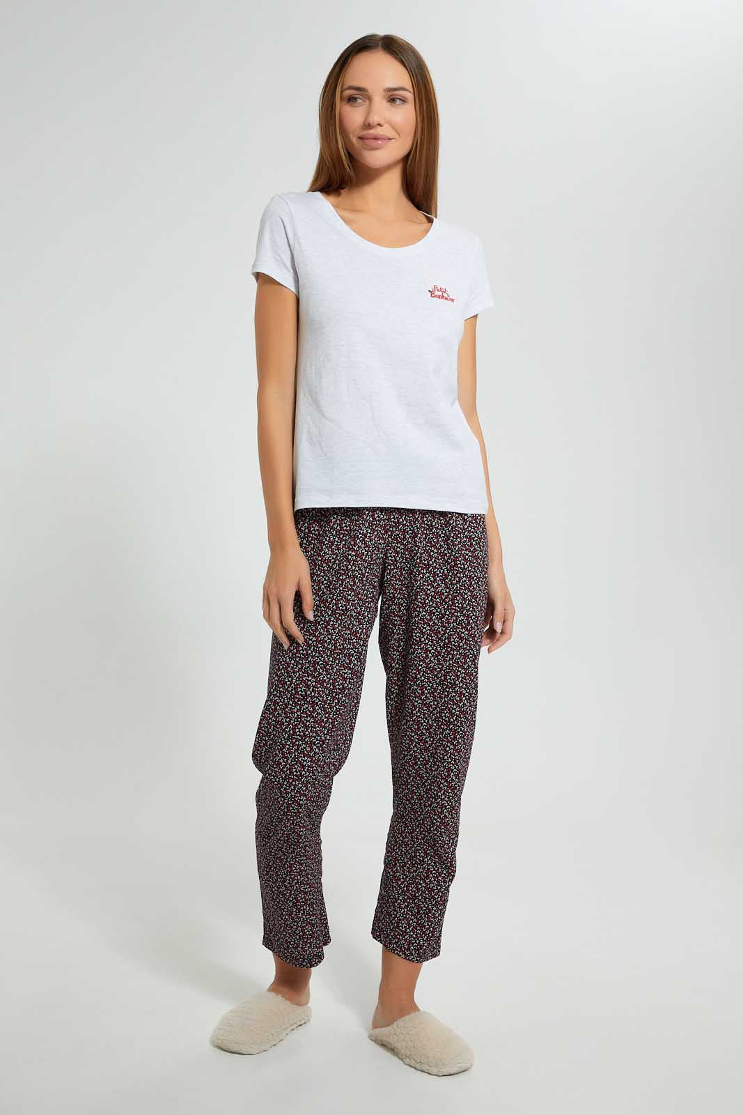 Redtag-Grey-Melange-Printed-Pyjama-Set-Pyjama-Sets-Women's-