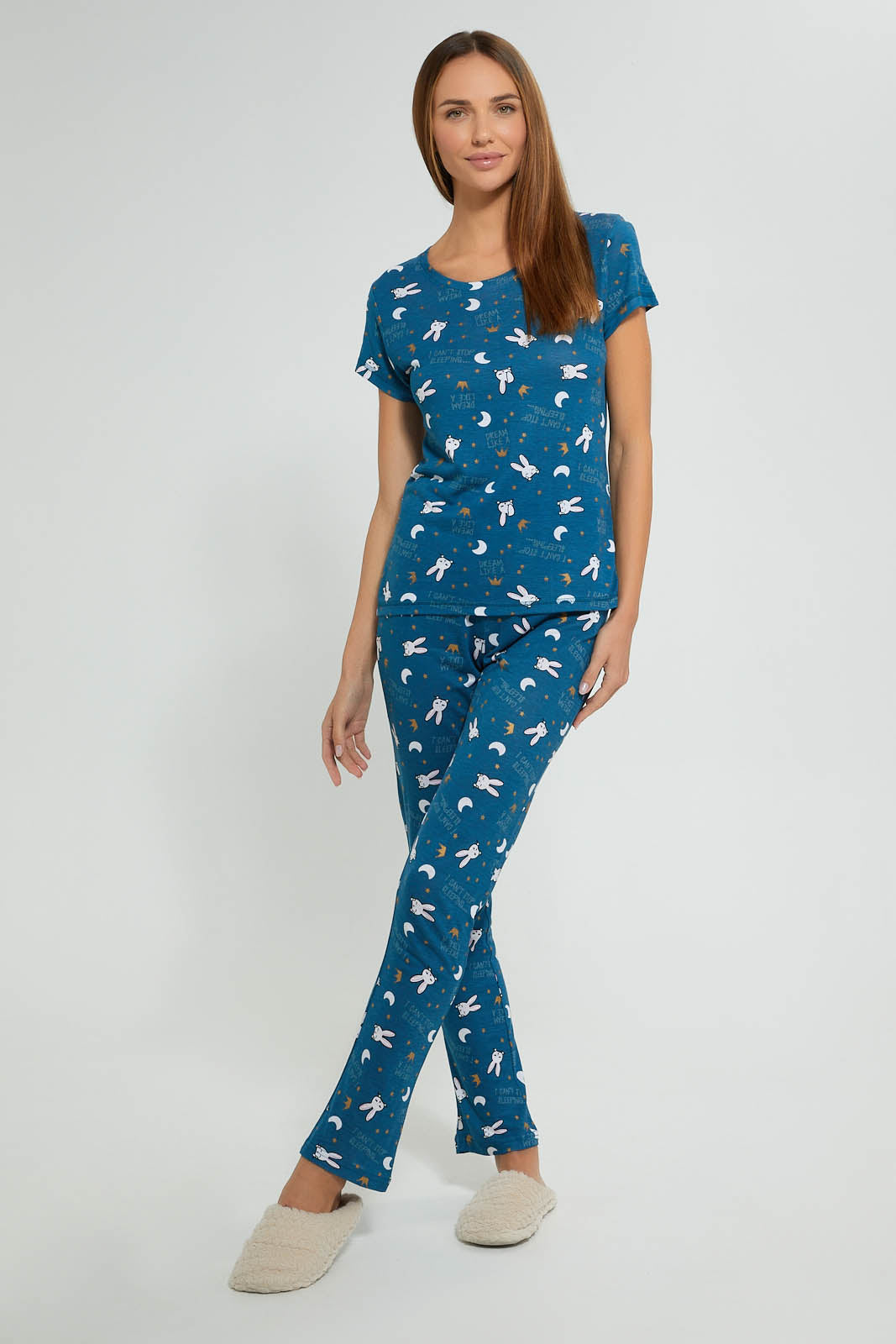 Redtag-Blue-Allover-Printed-Pyjama-Set-Pyjama-Sets-Women's-
