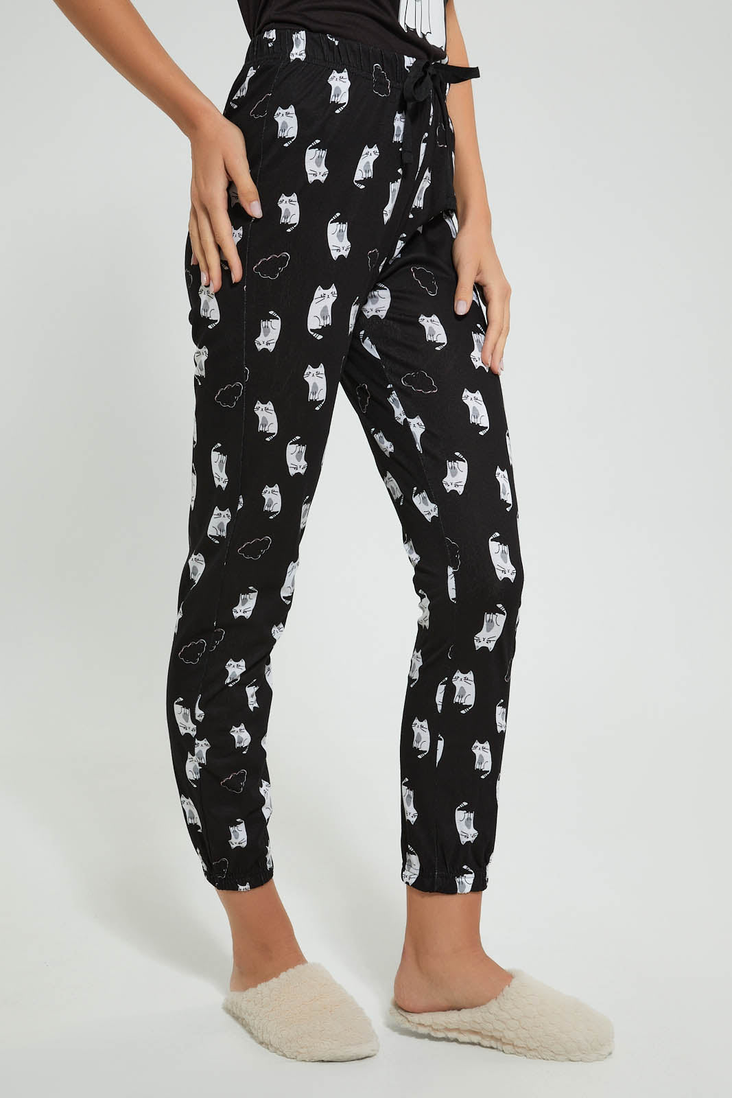 Redtag-Black-Printed-Pyjama-Set-Pyjama-Sets-Women's-