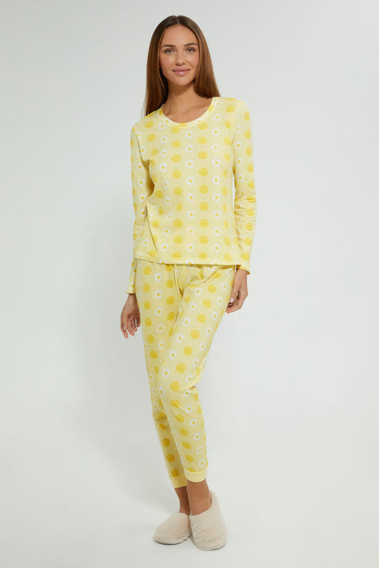 Redtag-Yellow-Allover-Printed-Pyjama-Set-Pyjama-Sets-Women's-