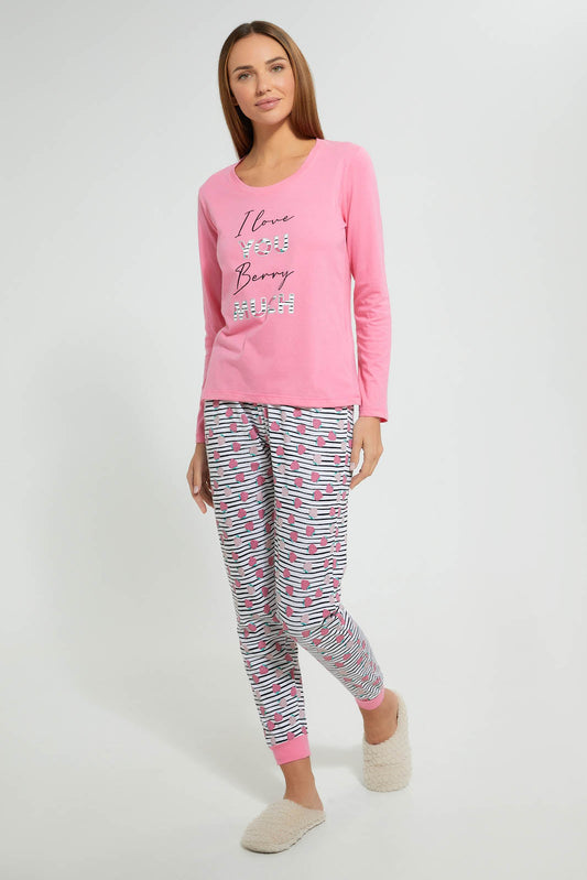 Redtag-Pink-Berry-Printed-Pyjama-Set-Pyjama-Sets-Women's-