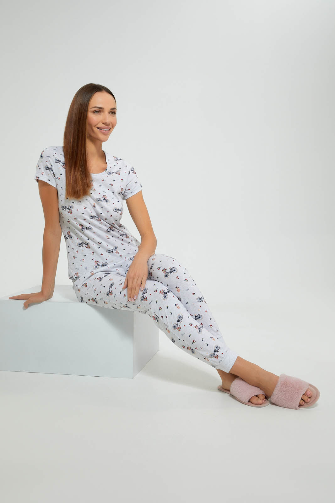 Redtag-Grey-Melange-Allover-Printed-Pyjama-Set-Pyjama-Sets-Women's-