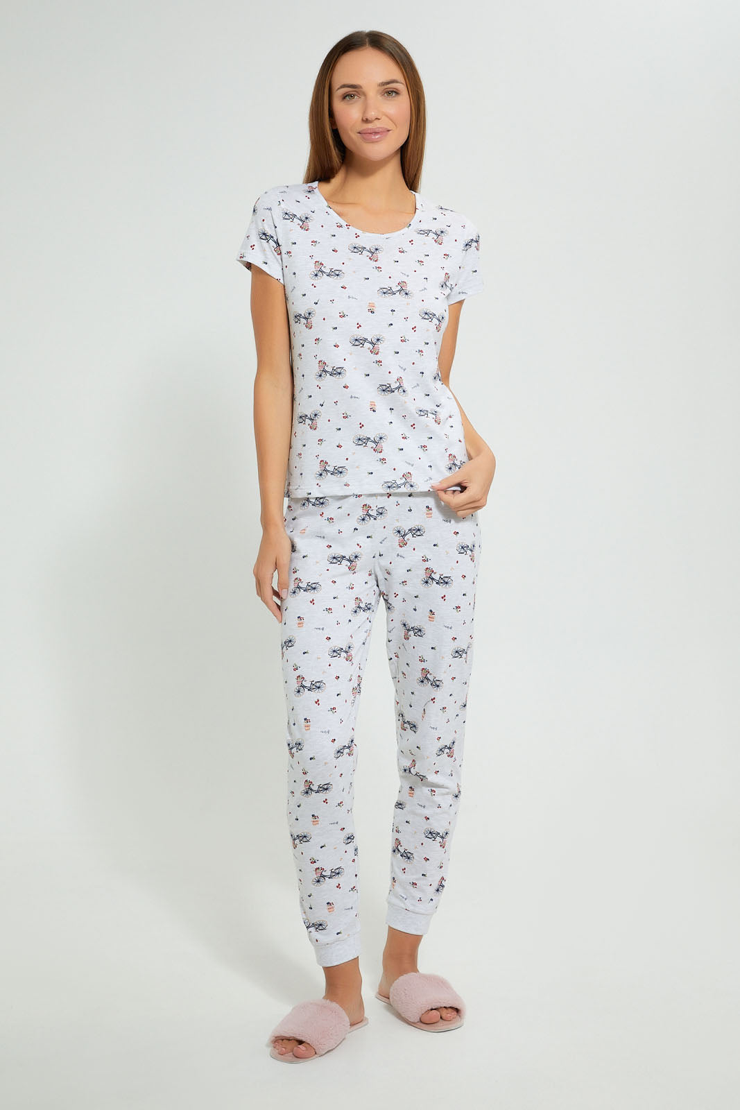 Redtag-Grey-Melange-Allover-Printed-Pyjama-Set-Pyjama-Sets-Women's-