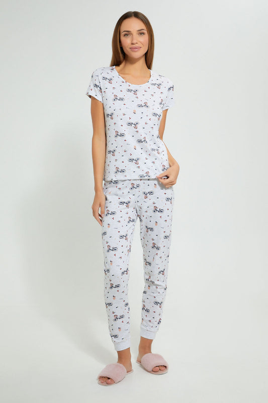 Redtag-Grey-Melange-Allover-Printed-Pyjama-Set-Pyjama-Sets-Women's-
