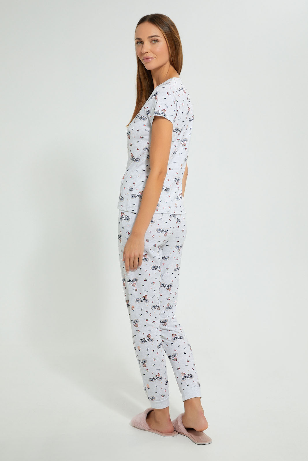 Redtag-Grey-Melange-Allover-Printed-Pyjama-Set-Pyjama-Sets-Women's-