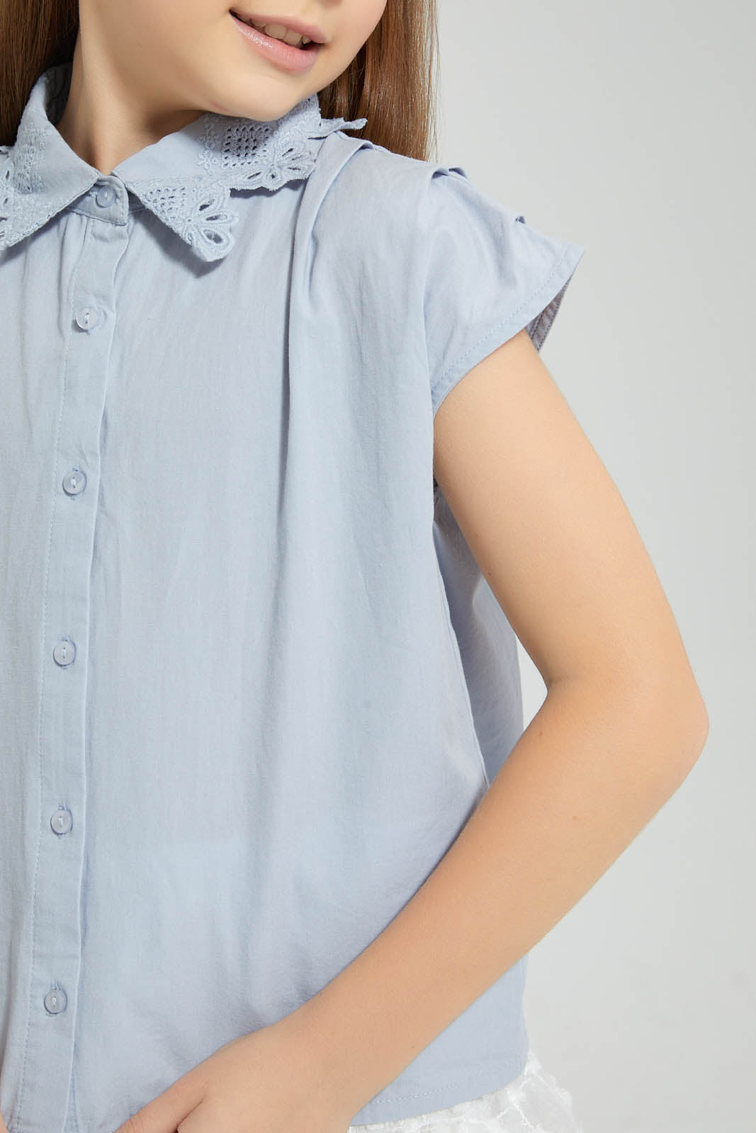 Redtag-Blue-Embroideredellished-Collar-Blouse-Colour:Blue,-Filter:Girls-(2-to-8-Yrs),-Girls-Blouses,-New-In,-New-In-GIR,-Non-Sale,-S22B,-Section:Kidswear-Girls-2 to 8 Years
