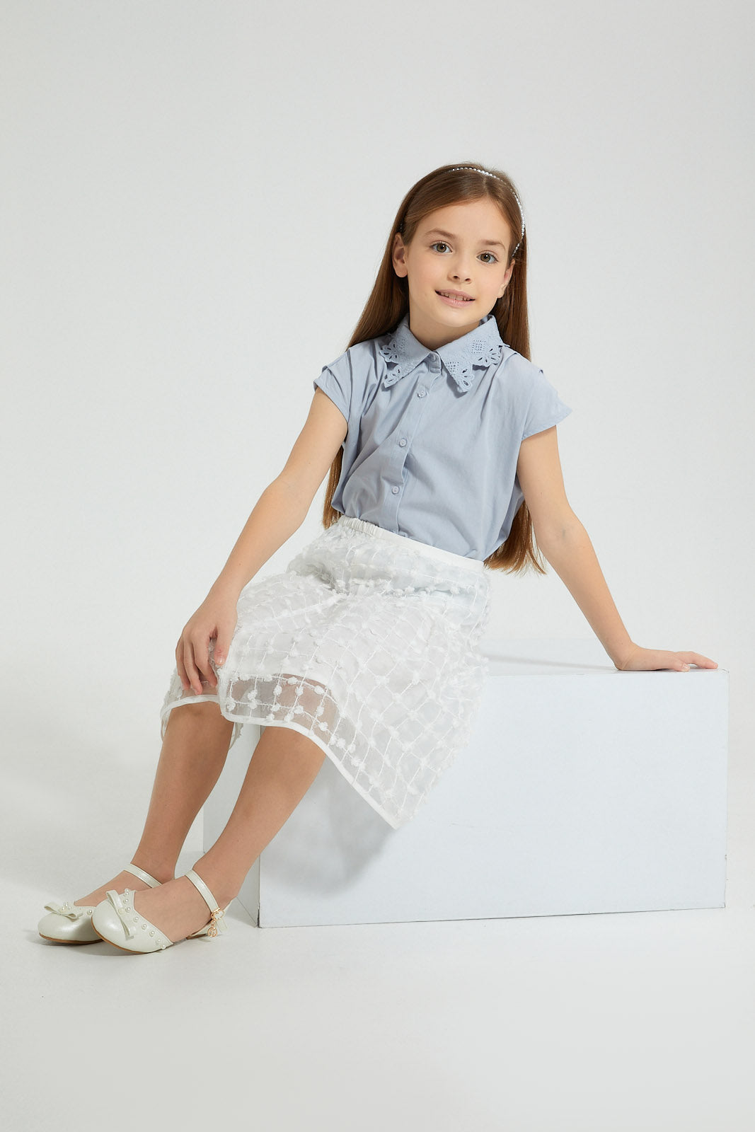 Redtag-Blue-Embroideredellished-Collar-Blouse-Colour:Blue,-Filter:Girls-(2-to-8-Yrs),-Girls-Blouses,-New-In,-New-In-GIR,-Non-Sale,-S22B,-Section:Kidswear-Girls-2 to 8 Years