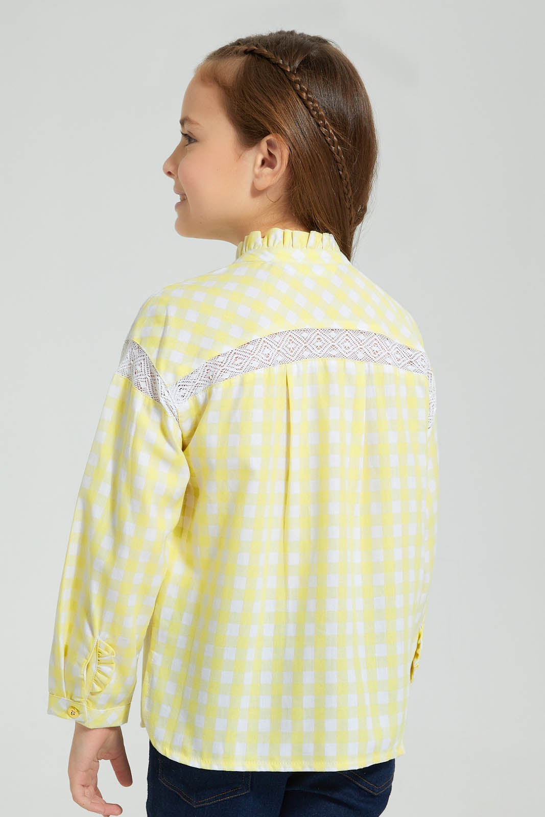 Redtag-Yellow-Check-Shirt-Blouse-Colour:Yellow,-Filter:Girls-(2-to-8-Yrs),-Girls-Blouses,-New-In,-New-In-GIR,-Non-Sale,-S22B,-Section:Kidswear-Girls-2 to 8 Years