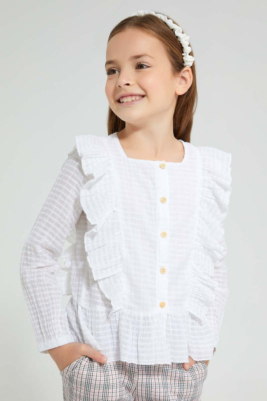 Redtag-White-Dobby-Textured-Blouse-Blouses-Girls-2 to 8 Years
