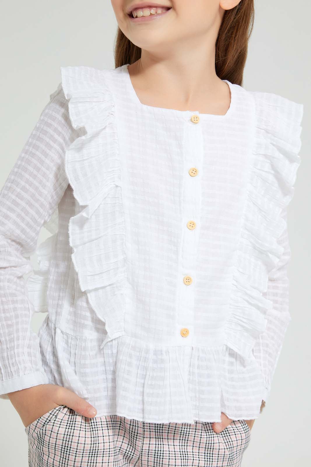Redtag-White-Dobby-Textured-Blouse-Blouses-Girls-2 to 8 Years