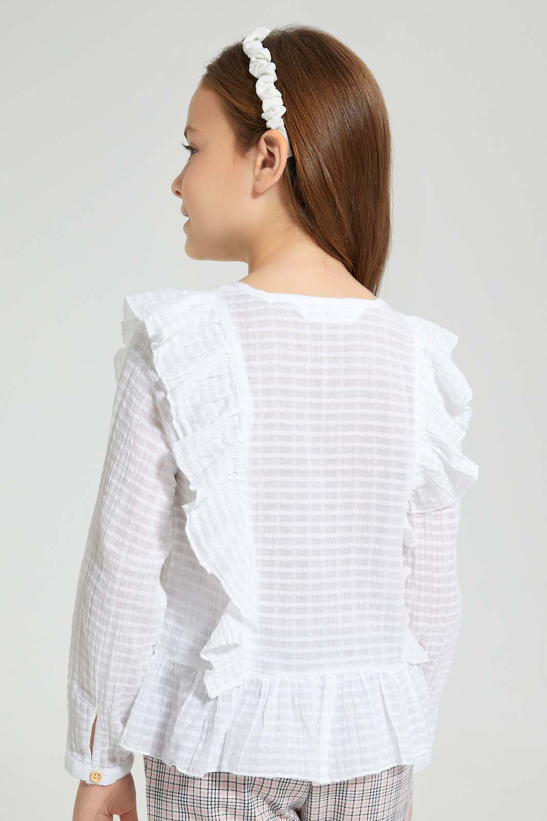 Redtag-White-Dobby-Textured-Blouse-Blouses-Girls-2 to 8 Years