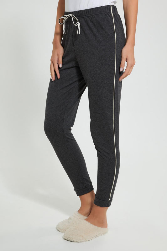 Redtag-Dark-Ash-Grey-Melange-Plain-Pyjama-Bottom-With-Side-Piping-Pyjama-Bottoms-Women's-