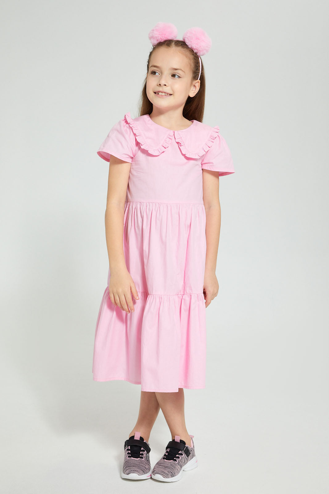 Redtag-Pink-Tiered-Maxi-Dress-Dresses-Girls-2 to 8 Years
