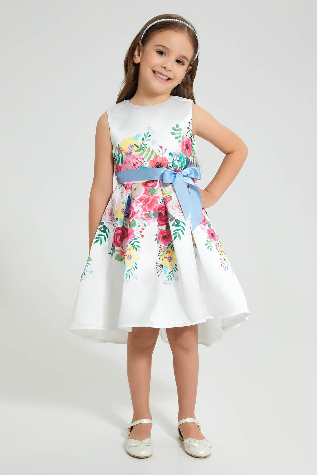 Redtag-White-Printed-Dress-Colour:White,-Filter:Girls-(2-to-8-Yrs),-Girls-Dresses,-New-In,-New-In-GIR,-Non-Sale,-S22A,-Section:Kidswear-Girls-2 to 8 Years