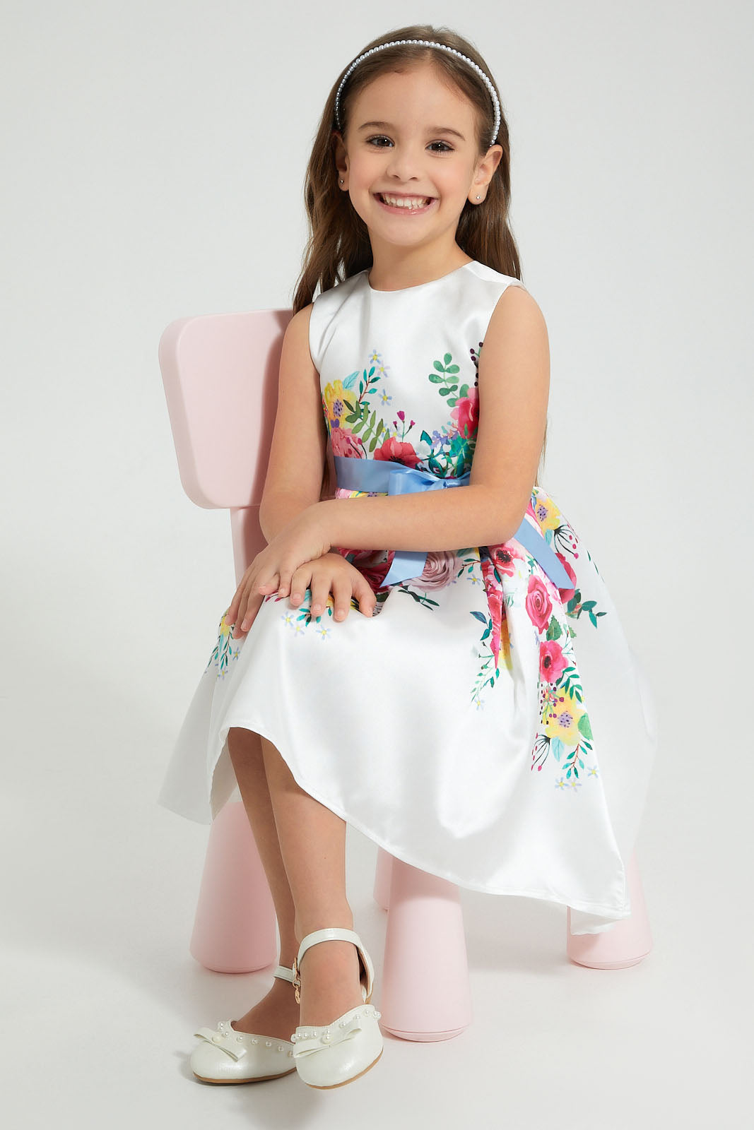 Redtag-White-Printed-Dress-Colour:White,-Filter:Girls-(2-to-8-Yrs),-Girls-Dresses,-New-In,-New-In-GIR,-Non-Sale,-S22A,-Section:Kidswear-Girls-2 to 8 Years