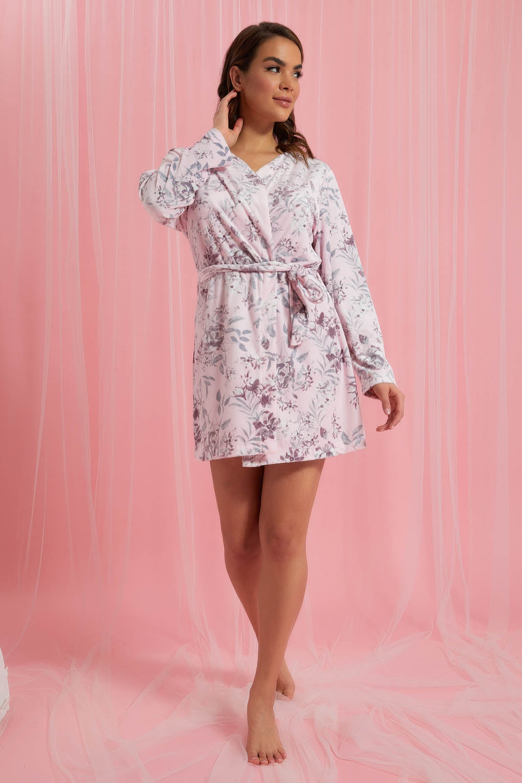 Redtag-Pale-Pink-Floral-Printed-Robe-Chemises-Women's-
