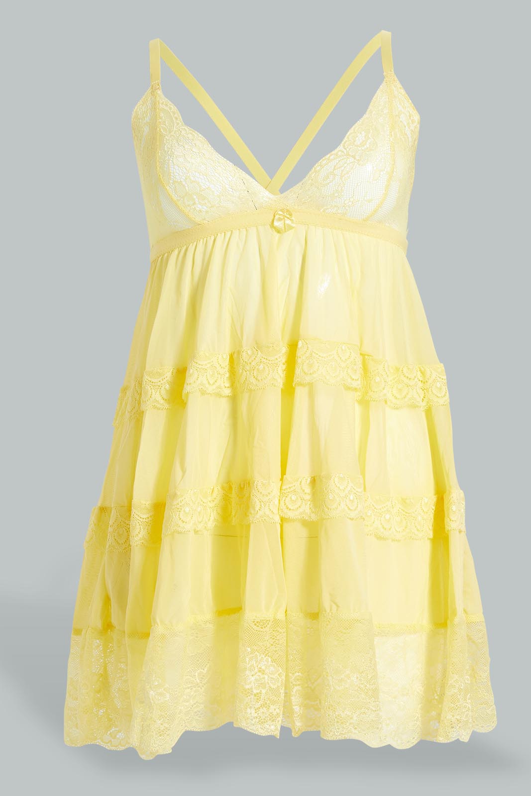 Redtag-Yellow-Plain-Tiered-Babydoll-With-Thongs-Babydolls-Women's-