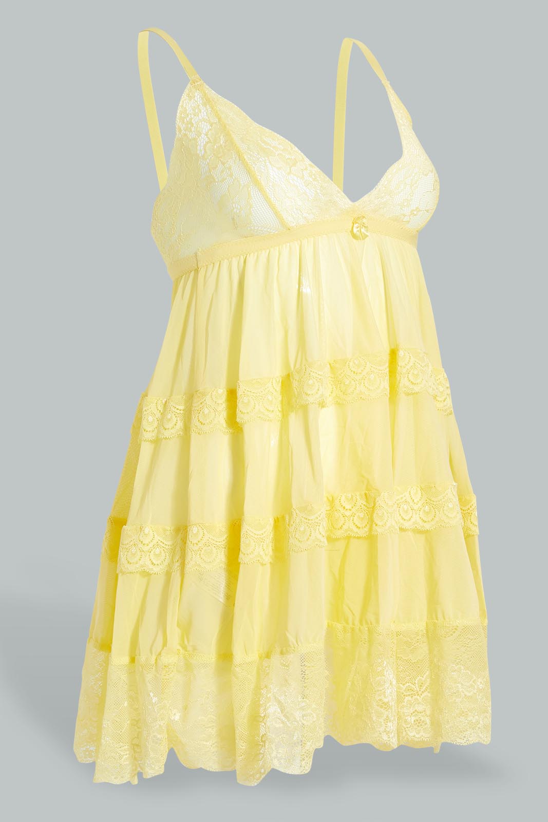 Redtag-Yellow-Plain-Tiered-Babydoll-With-Thongs-Babydolls-Women's-
