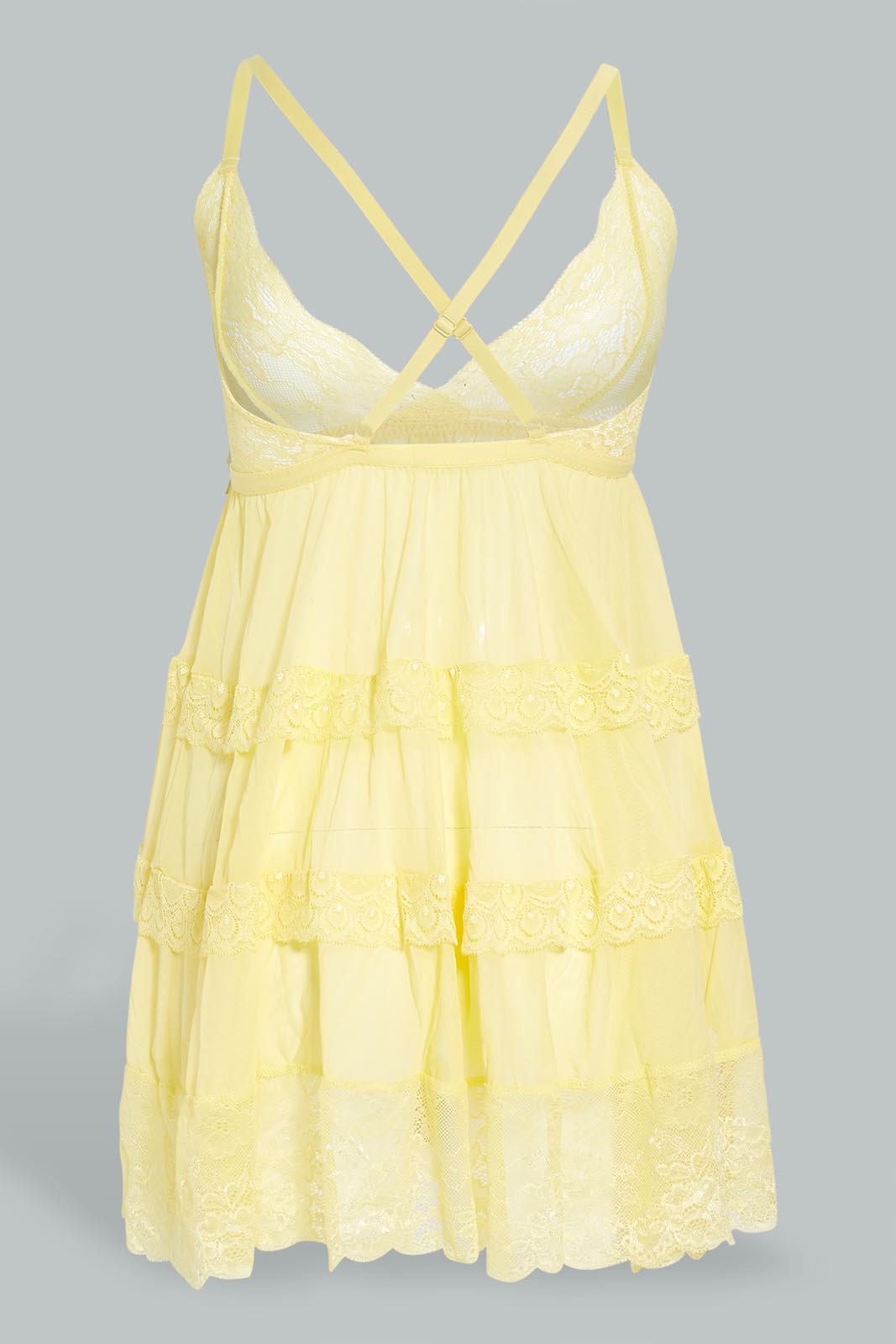 Redtag-Yellow-Plain-Tiered-Babydoll-With-Thongs-Babydolls-Women's-
