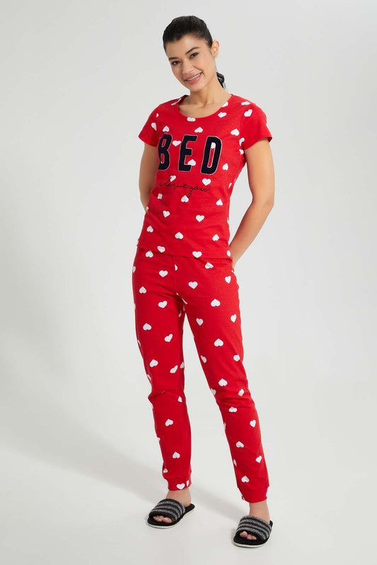 Redtag-Red-Heart-Printed-Pyjama-Set-Colour:Red,-Filter:Women's-Clothing,-New-In,-New-In-Women,-Non-Sale,-S22A,-Section:Women,-Women-Pyjama-Sets-Women's-